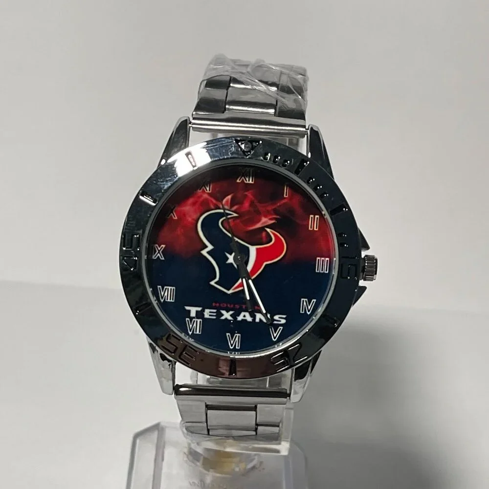 Houston Texans NFL Team Logo Men's Stainless-Steel Silver Watch NEW